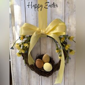 Mini Yellow Easter Wreath with Eggs and Flowers